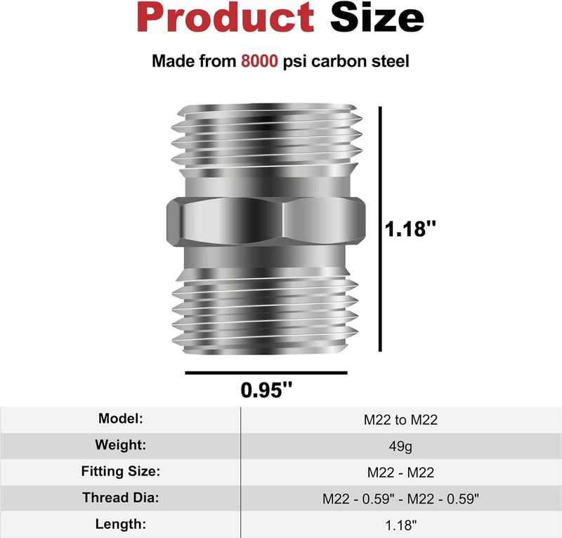 joytrace 2pcs M22 to M22 Carbon Stee Fittings Adapters for Mini Excavator Adapting, Reducing Or Enlarging Connect Such Air Pipe, Fuel Pipe, Water Pipe, Etc Full Port Straight Pipe Fitting Connector - Image 3